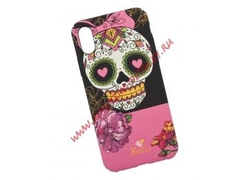 Защитная крышка для iPhone X "KUtiS" Skull BK-8 Los Muertos Chica (черная с розовым)