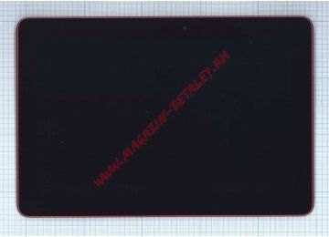 Дисплей (экран) в сборе с тачскрином для Asus ME102 черный с красной рамкой