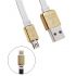 USB Дата-кабель универсальный для Apple 8 pin/Micro USB плоский 1 метр (белый/черный) (коробка)