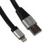USB кабель для Apple iPhone, iPad, iPod 8 pin плоский, металл. разъемы черный, коробка LP