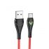 USB кабель BOROFONE BX65 Bright Type-C 3A TPE LED 1м (красный)