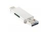 OTG 3 в 1 для Apple 8 pin, USB Type-C, Micro USB на Micro SD картридер серебро, коробка