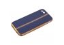 Силиконовая крышка LP для Apple iPhone 7 синяя кожа, золотая полоса и рамка, европакет
